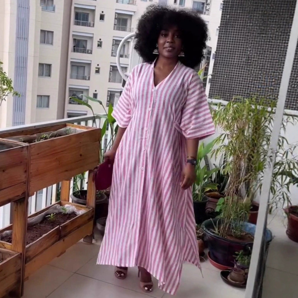 ZARA Plus Size Striped Collar Waist Cinching Long Dress African Summer